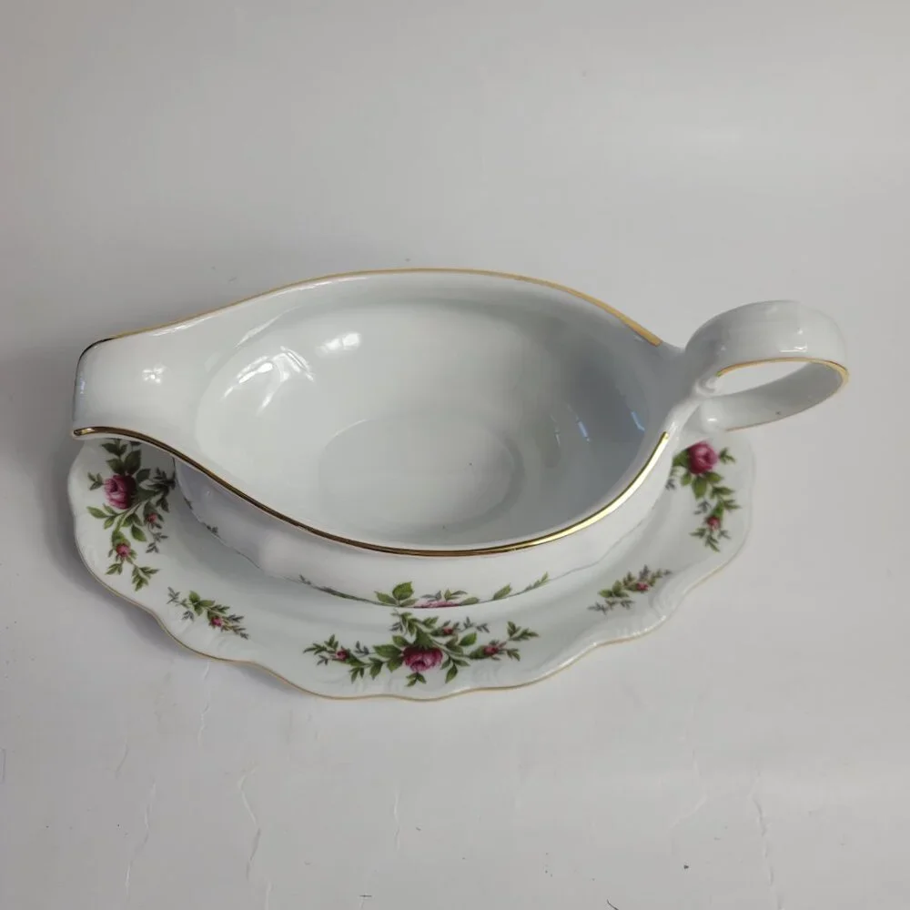Traditions China Johann Haviland Moss Rose Gravy Boat & Underplate Pink Roses